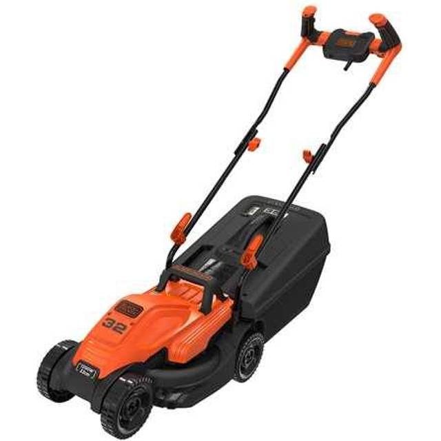 Black+däck elektrisk gräsklippare med cykelhandtag (1,200 W, 32 cm skärbredd, 3-delad axiell höjdjustering, 35 l fångstbehållare, idealisk för små trädgårdar) BEMW451BH