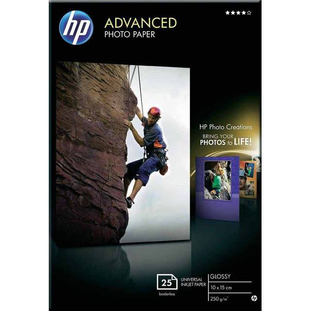 HP Advanced Photo Paper, Glossy, 250 g/m2, 10 x 15 cm (101 x 152 mm), 25 sheets