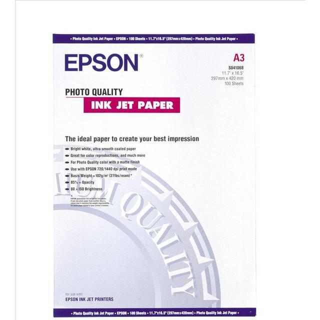Epson Photo Quality Ink Jet Paper - Matt - bestruket - A3 (297 x 420 mm) - 102 g/m² - 100 ark papper - för SureColor SC-P700, P7500, P900, P9500, T2100, T3100, T3405, T5100, T5400, T5405