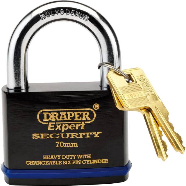 Draper Expert Heavy Duty Padlock and 2 Keys with Super Tough Molybdenum Steel Shackle, 70mm