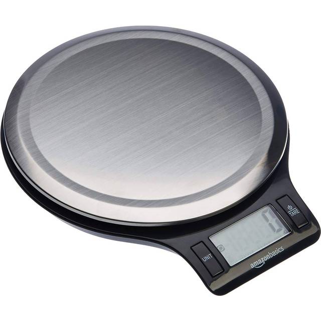 Digital kitchen scales with LCD display (with batteries), Black and Stainless Steel, BPA free, Weighs up to 11 pounds