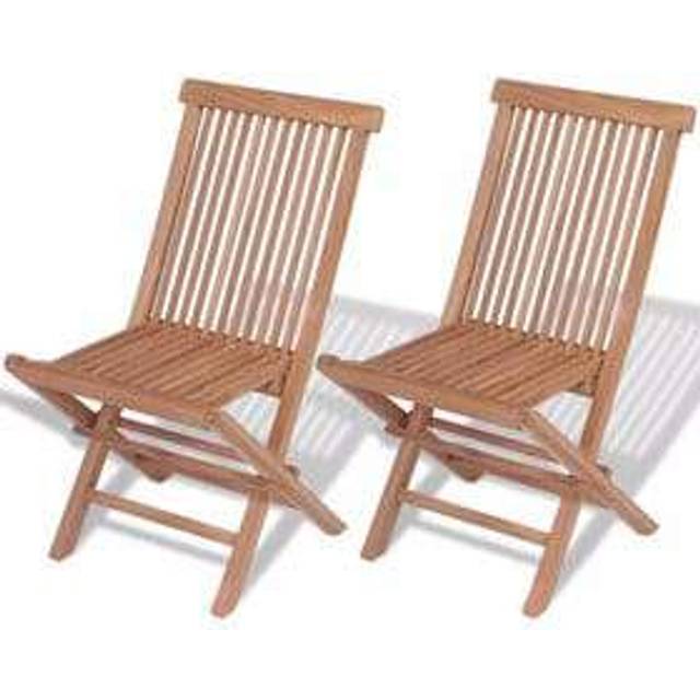 vidaXL Folding Garden Chairs 2 pcs Solid Teak Wood - Brown