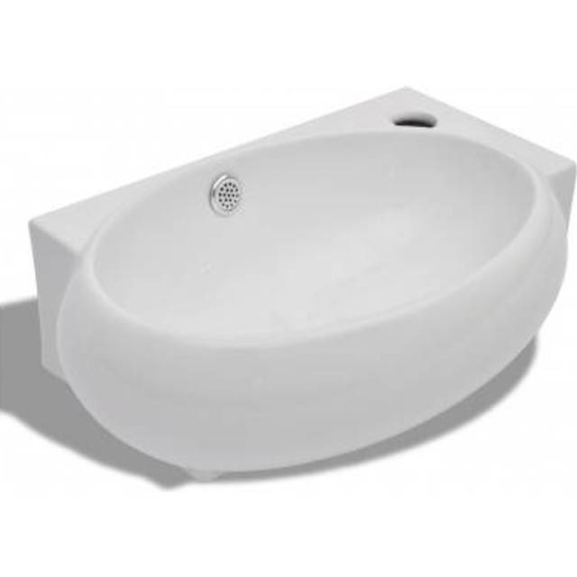 vidaXL Ceramic Sink Basin Faucet & Overflow Hole Bathroom White