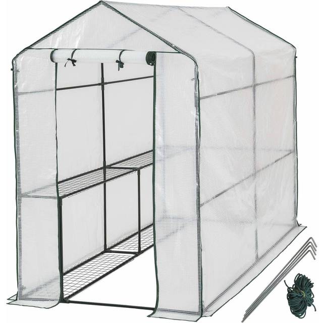 Greenhouse - 4 shelf levels, tarpaulin cover, 186 x 120 x 190 cm - white