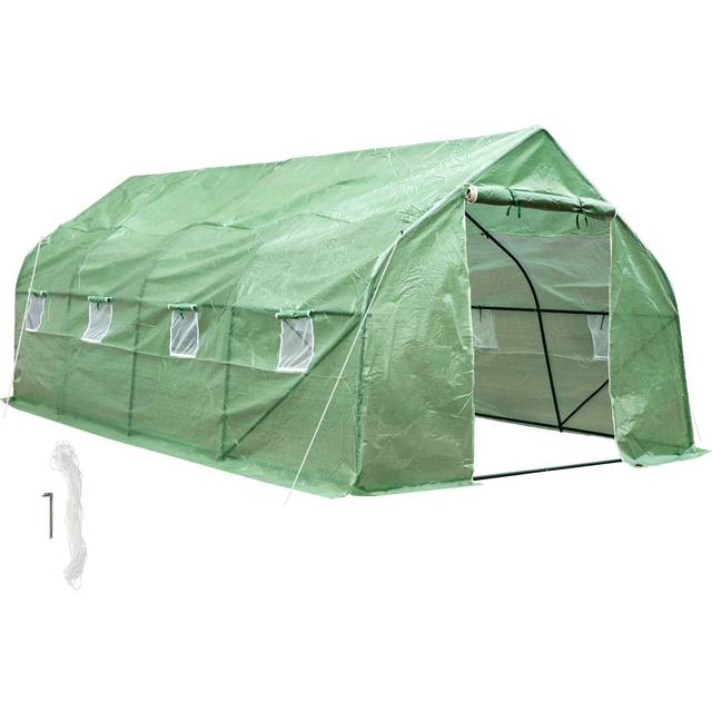 Greenhouse - polytunnel with 8 windows, 600 x 300 x 205 cm - green