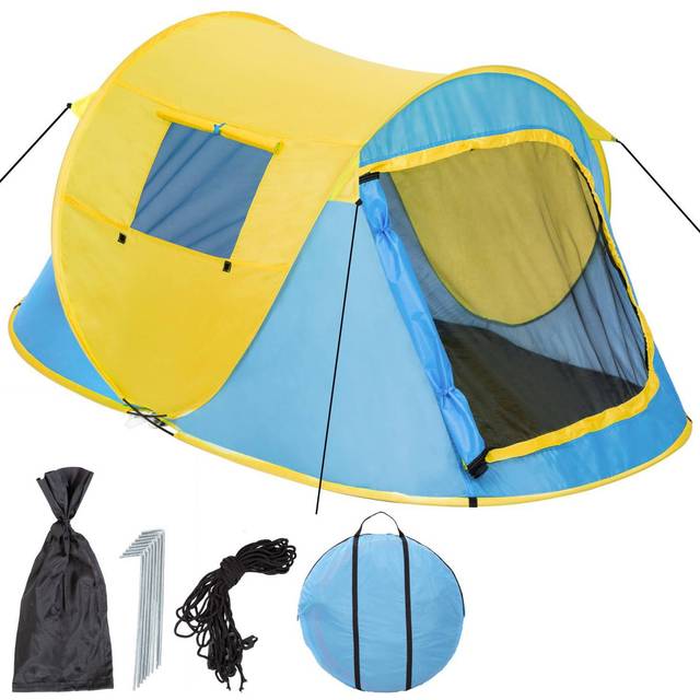 2 Man Pop Up Tent Waterproof For Camping Hiking Festival Mosquito Net Carry Bag - grey/green