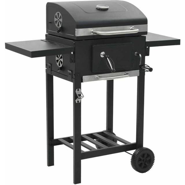 vidaXL Charcoal-Fueled BBQ Grill with Bottom Shelf Black
