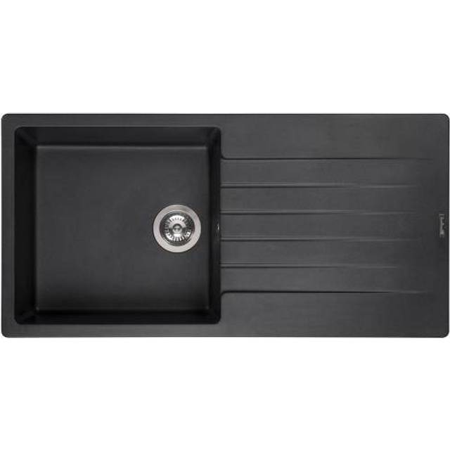 Reginox - Harlem10 Kitchen Sink Single Bowl Black Granite Reversible Drainer Waste