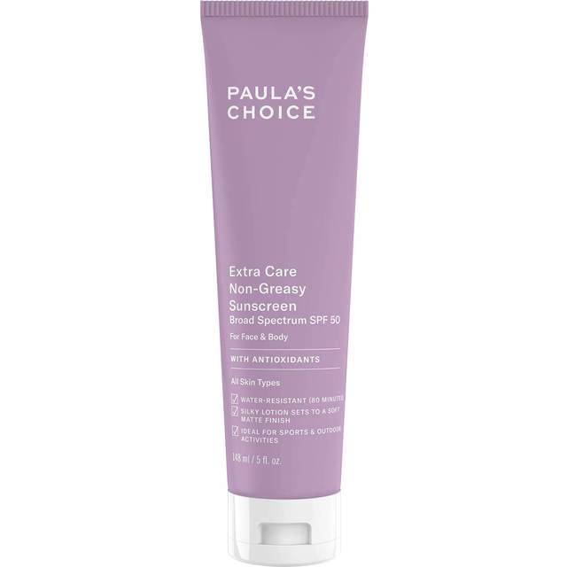 Paulas Choice Extra Care Non Greasy  Oil Free Face & Body Sunscreen SPF 50  UVA & UVB Protection  Water & Sweat Resistant  5 Ounce