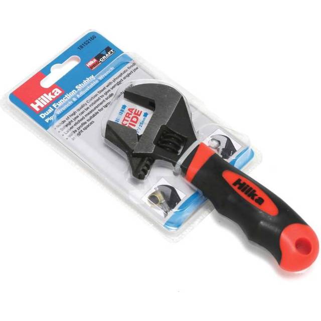 Hilka 18152160 Adjustable Stubby Wrench Reversible Jaw Dual Function