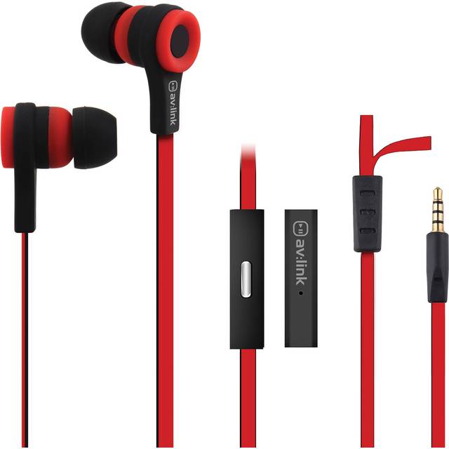Rubberised Stereo Earphones with Hands-Free - Red & Black
