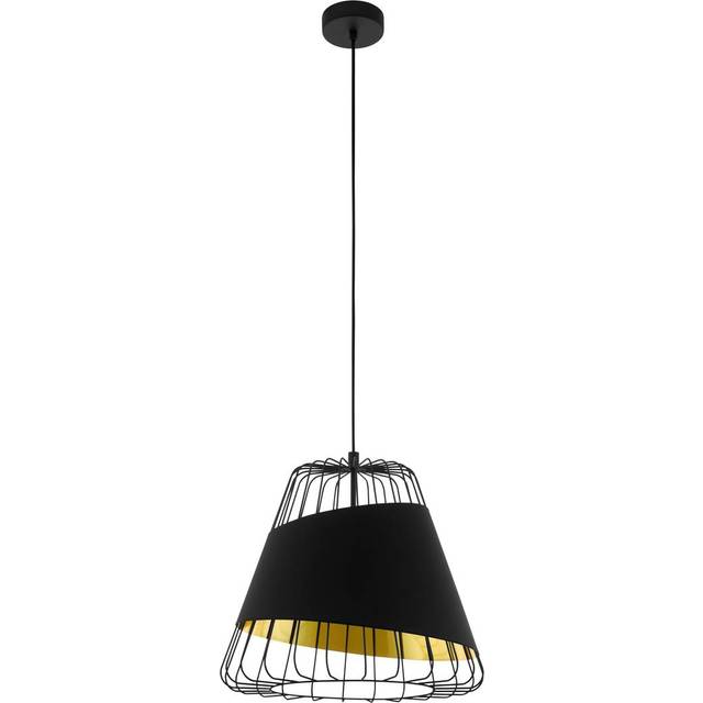 Eglo Pendellampa, utställning, 1 lampa, industriell hänglampa, vintage, hängande lampa av stål och textil i svart, guld, matbord, vardagsrum, hängande med E27-fattning, Ø 36 cm