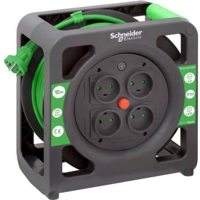 Thorsman HO5VVF kabeltromle med 4 udtag, IP20 - 15 meter