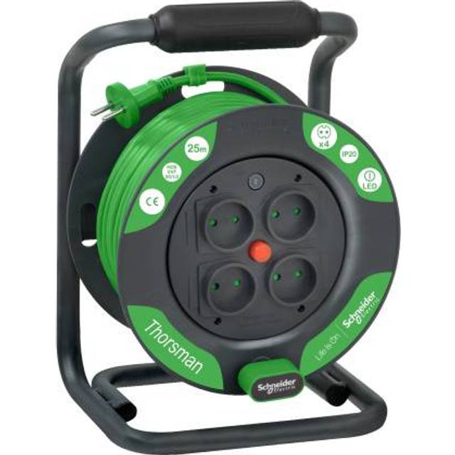 Thorsman HO5VVF kabeltromle med 4 udtag, IP20 - 25 meter