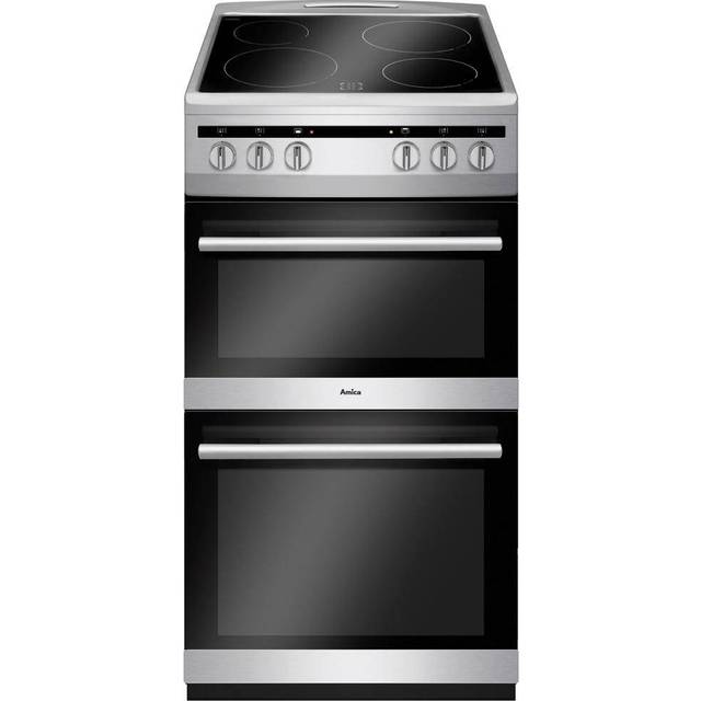 Amica AFC5100SI 50cm Electric Double Cavity Cooker With Ceramic Hob - Silver