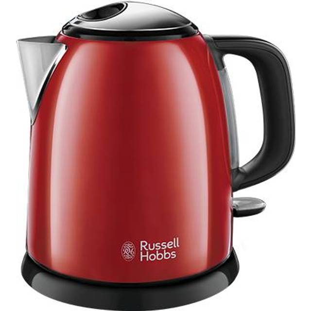 Russell Hobbs Colours Plus kompakt vattenkokare, 1.0l, 2400W, snabbkokningsfunktion, avtagbart kalkfilter, perfekt hällpip, resevattenkokare, röd, 24992-70