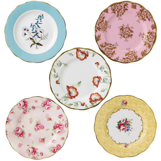 100 Years of Royal Albert - Plate Collection, 20cm (1950-1990) - Blue;White;Pink;Gold (20cm W)