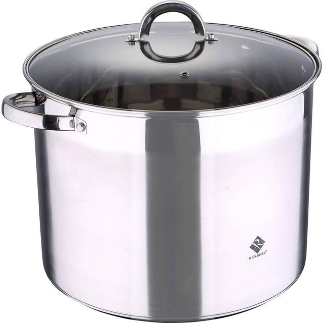 RENBERG Alexander | kastrull | Hög kruka med 32 x 25 cm, 20 liter och glaslock | rostfritt stål | kökstillbehör | 5-lagers kapselbotten | Lämplig för alla typer av spisar