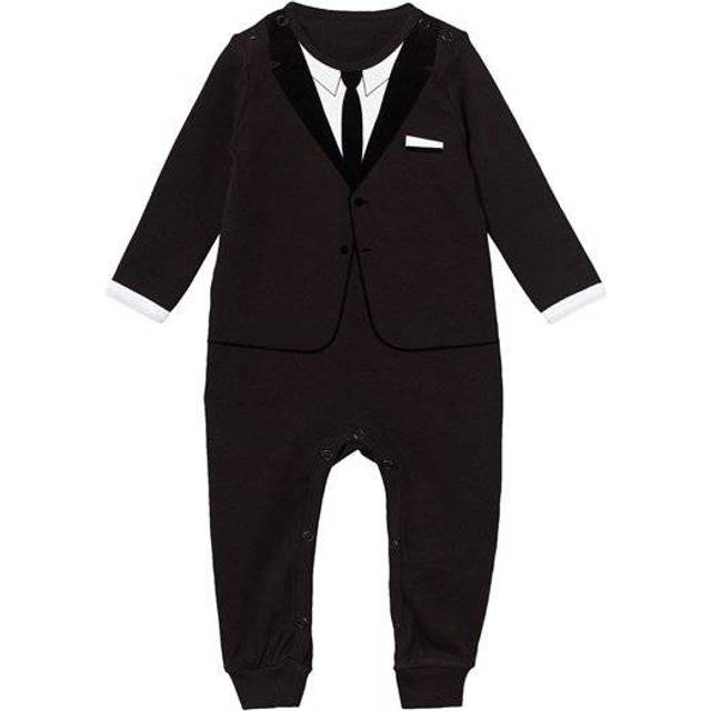 The Tiny Universe Boys Black Tie Cotton Babysuit - 12 month