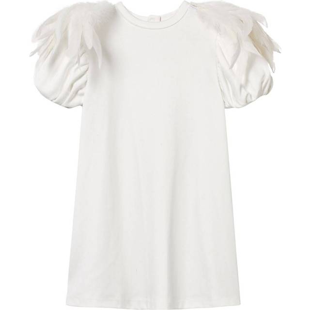 The Tiny Universe Girls White Cotton & Feather Dress - 6 year