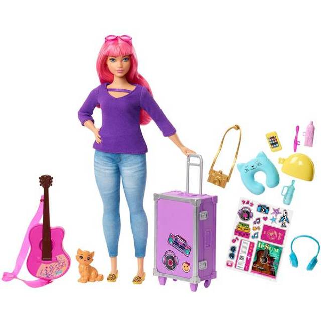 Barbie FWV26 Daisy Doll and Travel Set with Kitten, Luggage, Guitar and Accessories, Multicolour