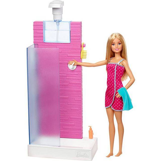 Barbie Doll Shower Playset with Working Shower and Accessories - Pink