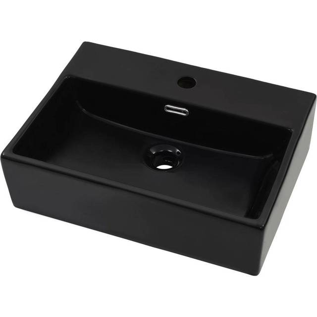 vidaXL Basin with Faucet Hole Ceramic Black 51.5x38.5x15 cm
