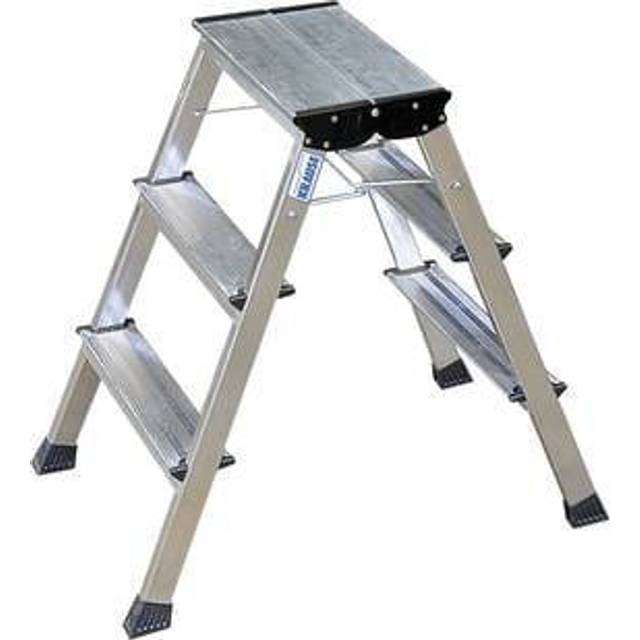 KRAUSE with castors, with castors, 2 x 3 steps, aluminium silver, 5+ items