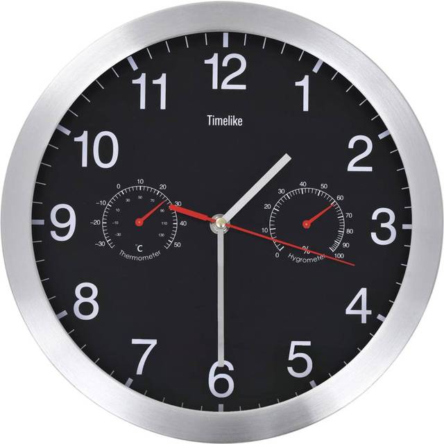 vidaXL Wall Clock with Quartz Movement Hygrometer Thermometer Black