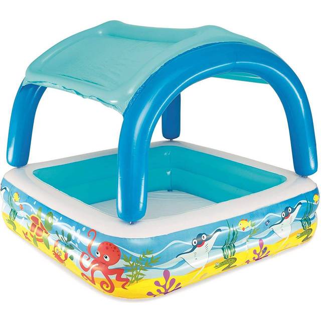Bestway Lekpool med tak 140x140x114 cm blå 52192 - Barnpool & babypool Golvbeläggningsmaterial