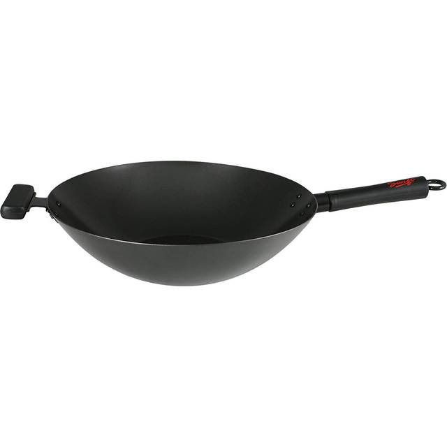 Swift Spice 34 cm Professional Heavy Gauge Non-Stick Carbon Steel Wok with two Phenolic Staycool Handles