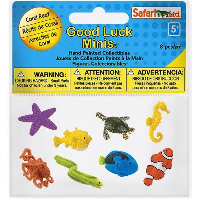 Safari Ltd. Good Luck Minis Coral Reef Fun Pack - 8 Mini Figurines: Pufferfish  Clownfish  Starfish  Sea Turtle  Seahorse  Octopus  Blue Tang  Moray E