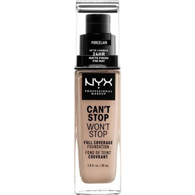NYX PROFESSIONAL MAKEUP, Can't Stop Won't Stop Full Coverage Foundation, Långvarig, Vattenfast, Vegansk formula, Matt Finish, nyans: Porcelain