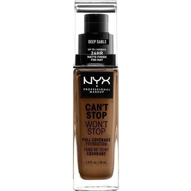 NYX PROFESSIONAL MAKEUP, Can't Stop Won't Stop Full Coverage Foundation, Långvarig, Vattenfast, Vegansk formula, Matt Finish, nyans: Deep sable