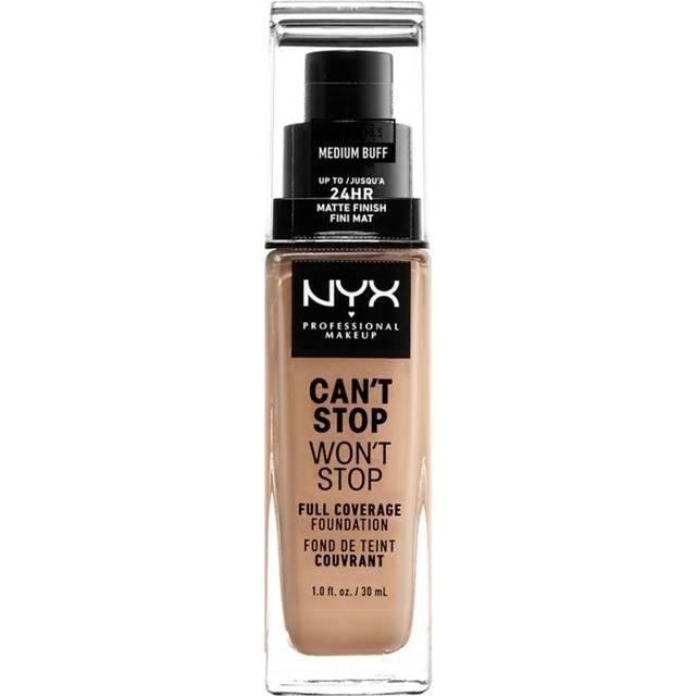 NYX PROFESSIONAL MAKEUP, Can't Stop Won't Stop Full Coverage Foundation, Långvarig, Vattenfast, Vegansk formula, Matt Finish, nyans: Medium buff