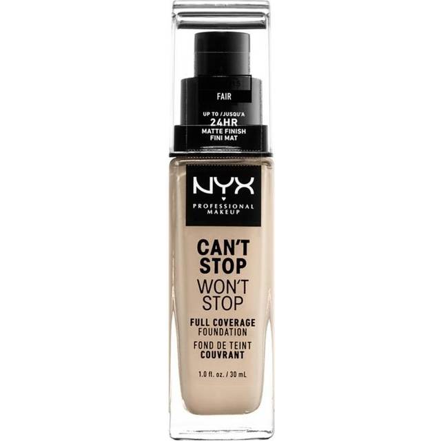 NYX PROFESSIONAL MAKEUP, Can't Stop Won't Stop Full Coverage Foundation, Långvarig, Vattenfast, Vegansk formula, Matt Finish, nyans: Fair
