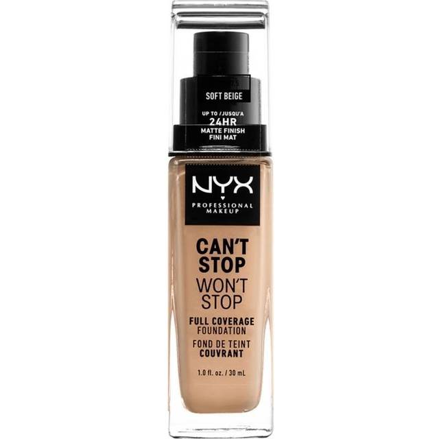 NYX PROFESSIONAL MAKEUP, Can't Stop Won't Stop Full Coverage Foundation, Långvarig, Vattenfast, Vegansk formula, Matt Finish, nyans: Soft beige
