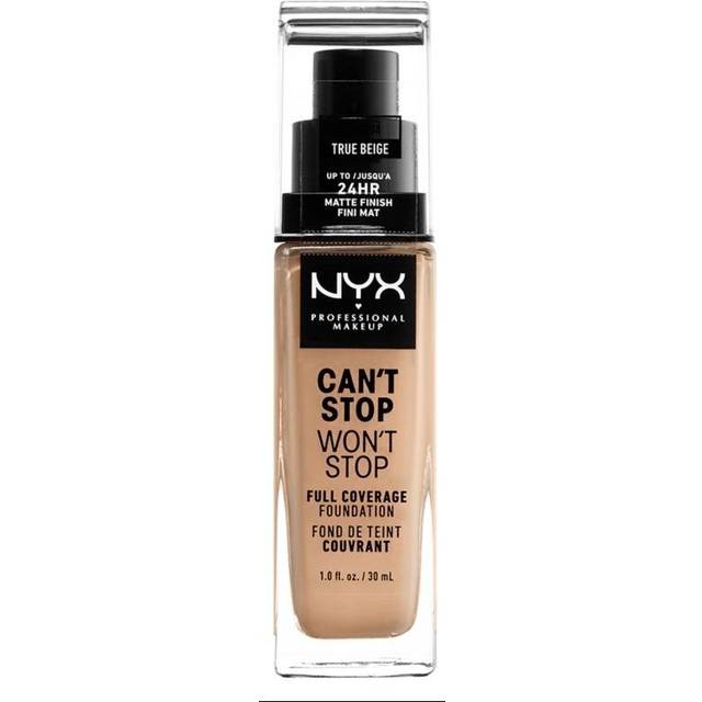 NYX PROFESSIONAL MAKEUP, Can't Stop Won't Stop Full Coverage Foundation, Långvarig, Vattenfast, Vegansk formula, Matt Finish, nyans: True beige