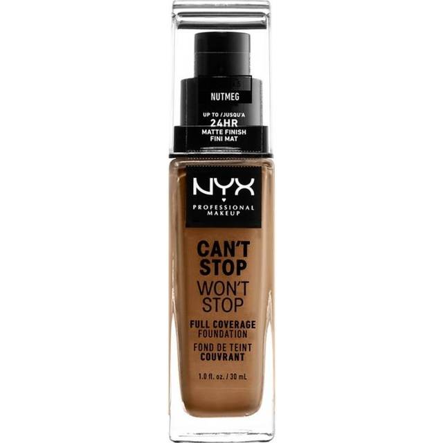 NYX PROFESSIONAL MAKEUP, Can't Stop Won't Stop Full Coverage Foundation, Långvarig, Vattenfast, Vegansk formula, Matt Finish, nyans: Nutmeg