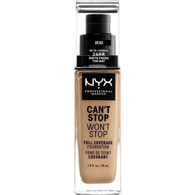 NYX PROFESSIONAL MAKEUP, Can't Stop Won't Stop Full Coverage Foundation, Långvarig, Vattenfast, Vegansk formula, Matt Finish, nyans: Beige