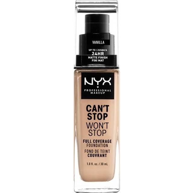 NYX PROFESSIONAL MAKEUP, Can't Stop Won't Stop Full Coverage Foundation, Långvarig, Vattenfast, Vegansk formula, Matt Finish, nyans: Vanilla