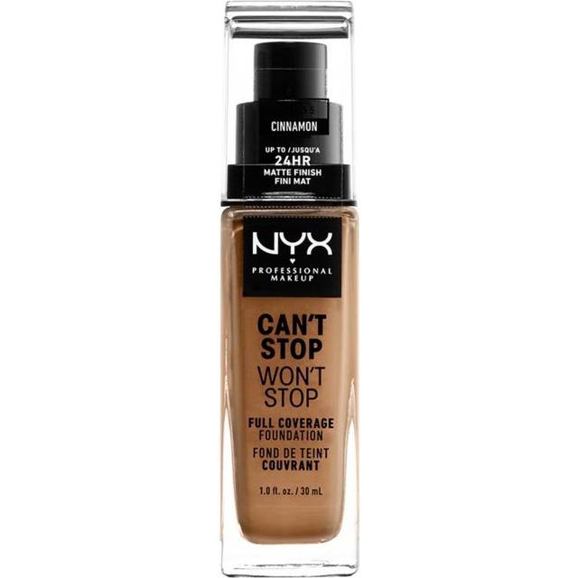 NYX PROFESSIONAL MAKEUP, Can't Stop Won't Stop Full Coverage Foundation, Långvarig, Vattenfast, Vegansk formula, Matt Finish, nyans: Cinnamon