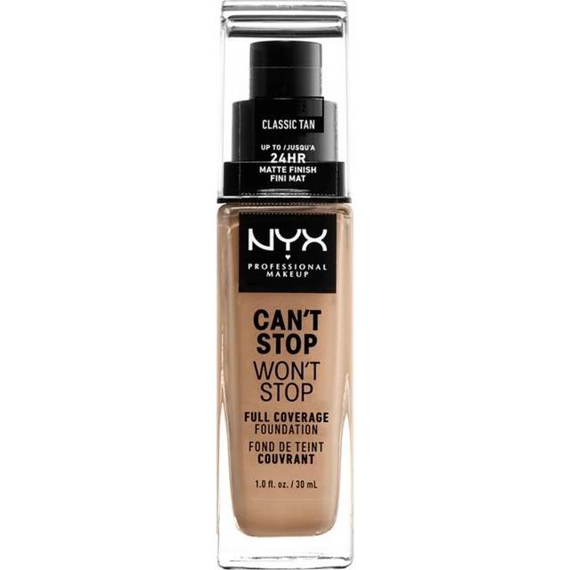 NYX PROFESSIONAL MAKEUP, Can't Stop Won't Stop Full Coverage Foundation, Långvarig, Vattenfast, Vegansk formula, Matt Finish, nyans: Classictan
