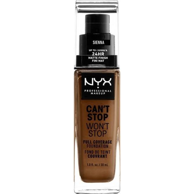 NYX PROFESSIONAL MAKEUP, Can't Stop Won't Stop Full Coverage Foundation, Långvarig, Vattenfast, Vegansk formula, Matt Finish, nyans: Sienna