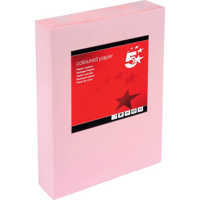 5 Star Office Coloured Copier Paper Multifunctional 80gsm A4 Light Pink Ream-Wrapped (Pack of 500)