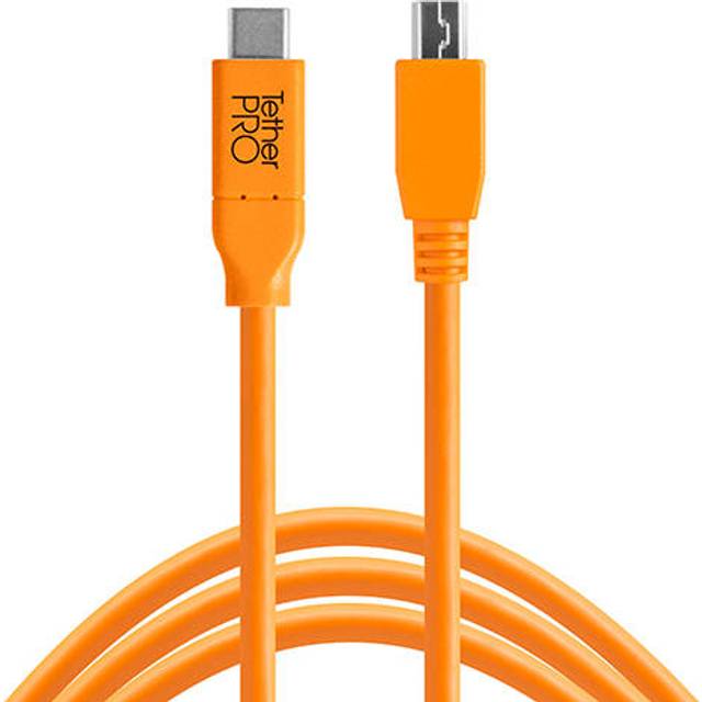 Tether Tools TetherPro USB Type-C Male to 5-Pin Mini-USB 2.0 Type-B Male Cable (15-Feet, Orange)