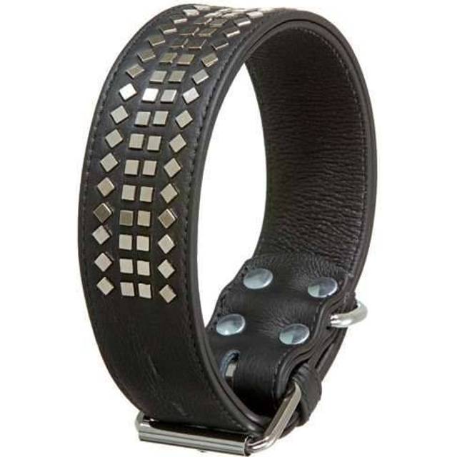 Vintage Dog Collar with Square Studs 50 mm Black