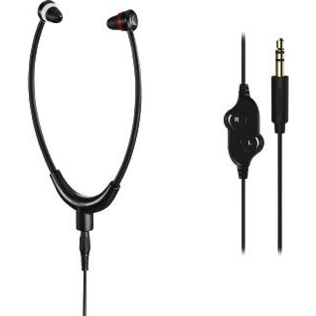 Thomson | TV-hörlurar med lång kabel 8 m | Hakljushörlurar för seniorer och glasögonbärare, stereo-TV-hörlurar, in-ear kabelhörlurar för att titta på TV, 3,5 mm kontakt inkl. 6,35 mm adapter |