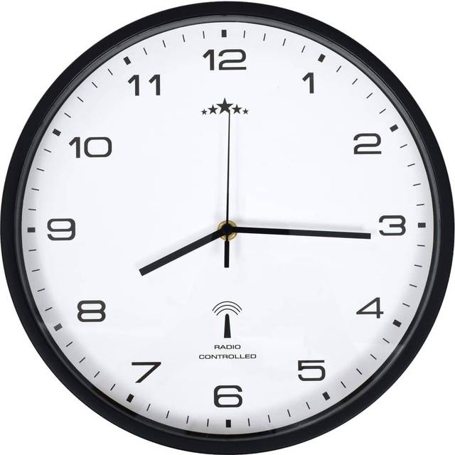 Radiostyrd väggklocka med Quartz-urverk 31 cm svart