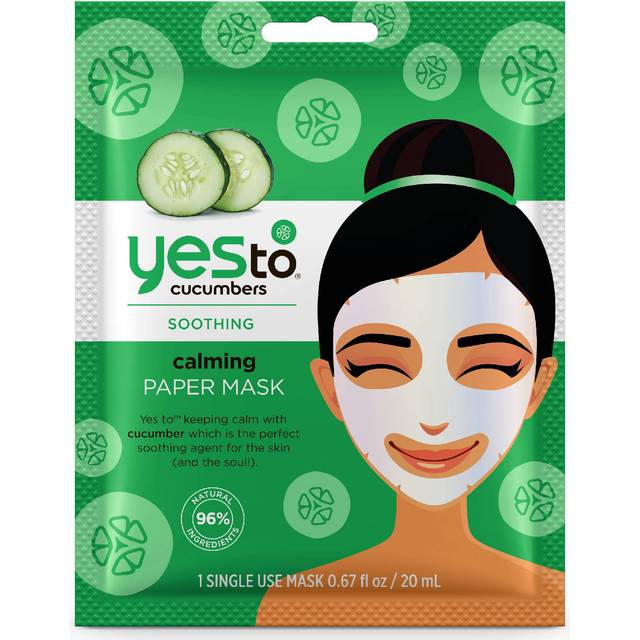 Yes To Cucumbers Calming Paper Face Mask Sensitive Skin Aloe Vera 067 fl oz Hydrating and Soothing with 98 Natural Ingredients EasytoUse Sheet Masks